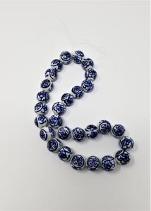 Hand painted Navy Blue and White Beads Porcelain with Asian good luck sign