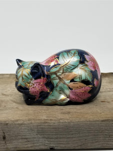 Cat Figurine Beautiful Colors with Gold Trim Small