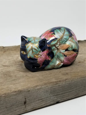 Cat Figurine Beautiful Colors with Gold Trim Small