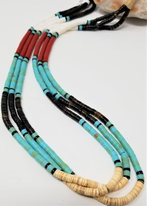 Southwest Three 3 Strand Heshi Shell Necklace Colorful Native American