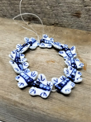 Cute Porcelain Butterfly Beads Blue and White Hand Painted