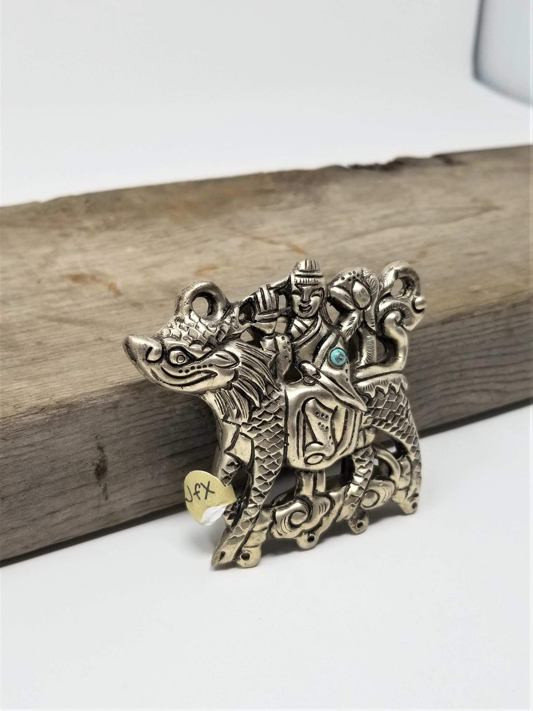 Vintage Pendant Necklace Man riding Dragon - Horse Unique