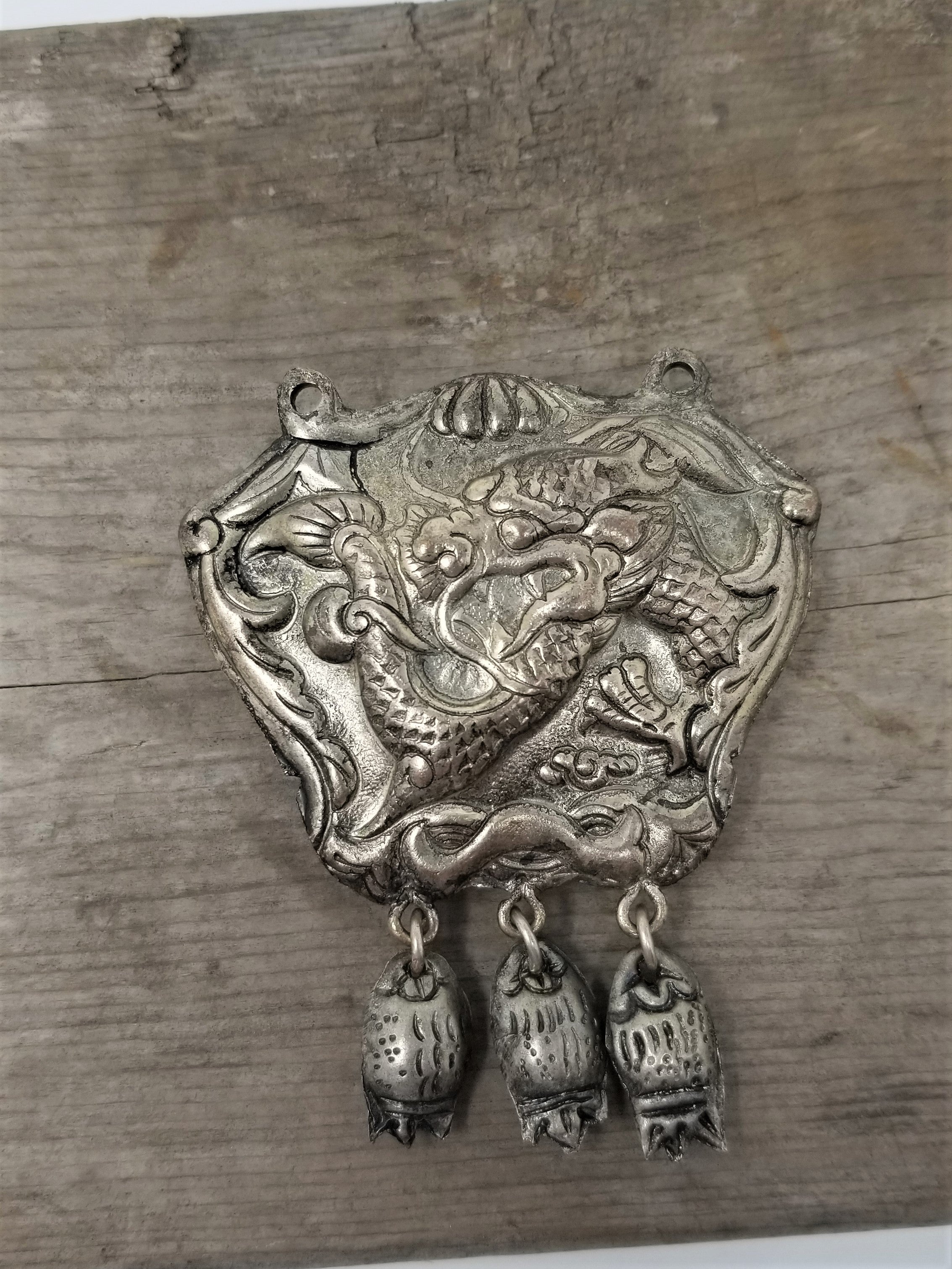 Vintage Pendant Necklace Dragon w/ Dangles Interesting