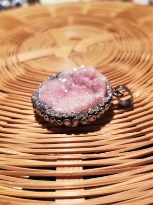 Druzy Pendant in Soft Pink set in a Midnight Black and Clear Rhinestones