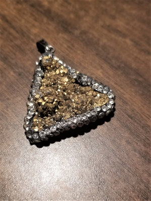 Gold Druzy Pendant set in Midnight Black and Clear Rhinestones