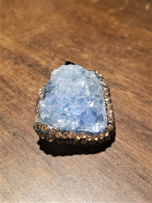Druzy Pendant in Ice Blue set in a Midnight Black and Clear Rhinestones