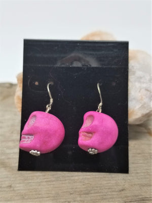 Cool Fuchsia Pink Skull Earrings Pierced Sterling wires