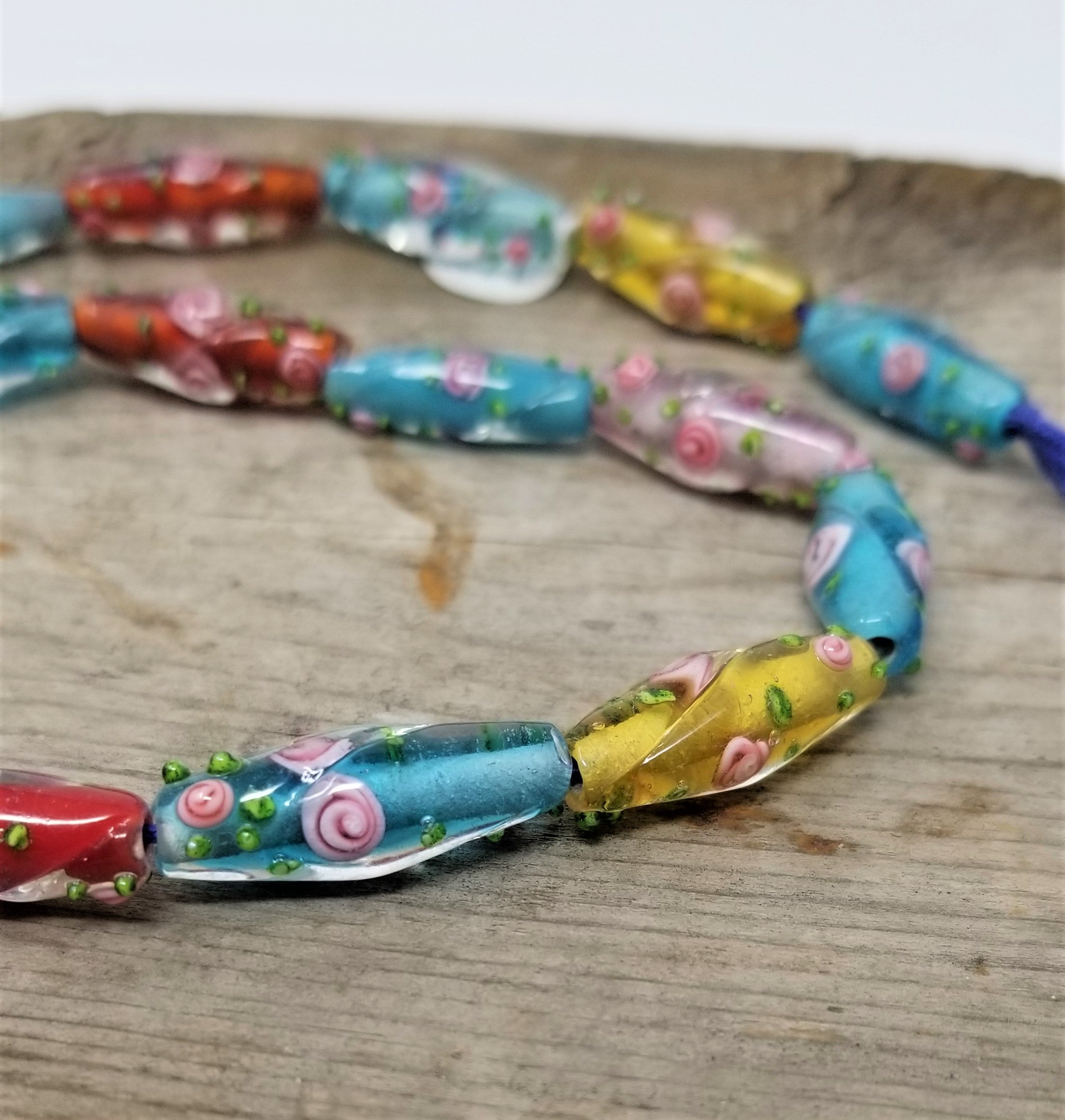 Handmade Lampwork beads Tube Shape Floral 20 Beads