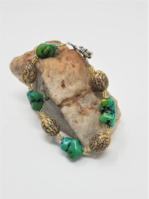 Turquoise and Natural Betel Nut Bracelet Handmade