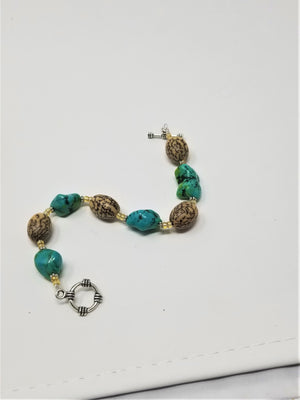 Turquoise and Natural Betel Nut Bracelet Handmade