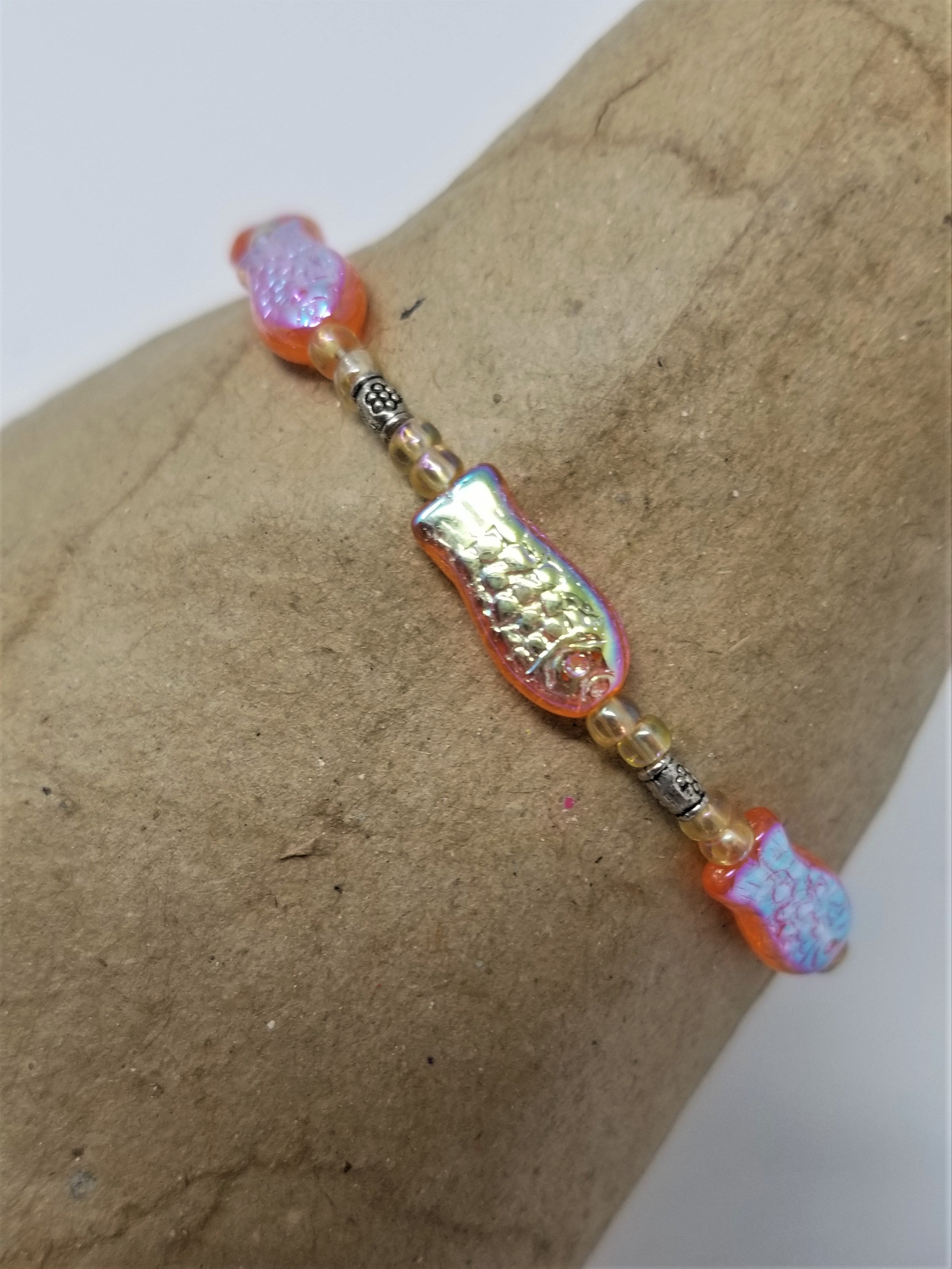 Sweet Little Gold Fish bracelet Czech Glass Handmade