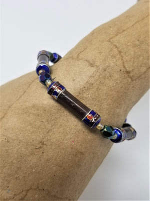 Handmade Serpentine Bracelet With Hand Enameled Ends