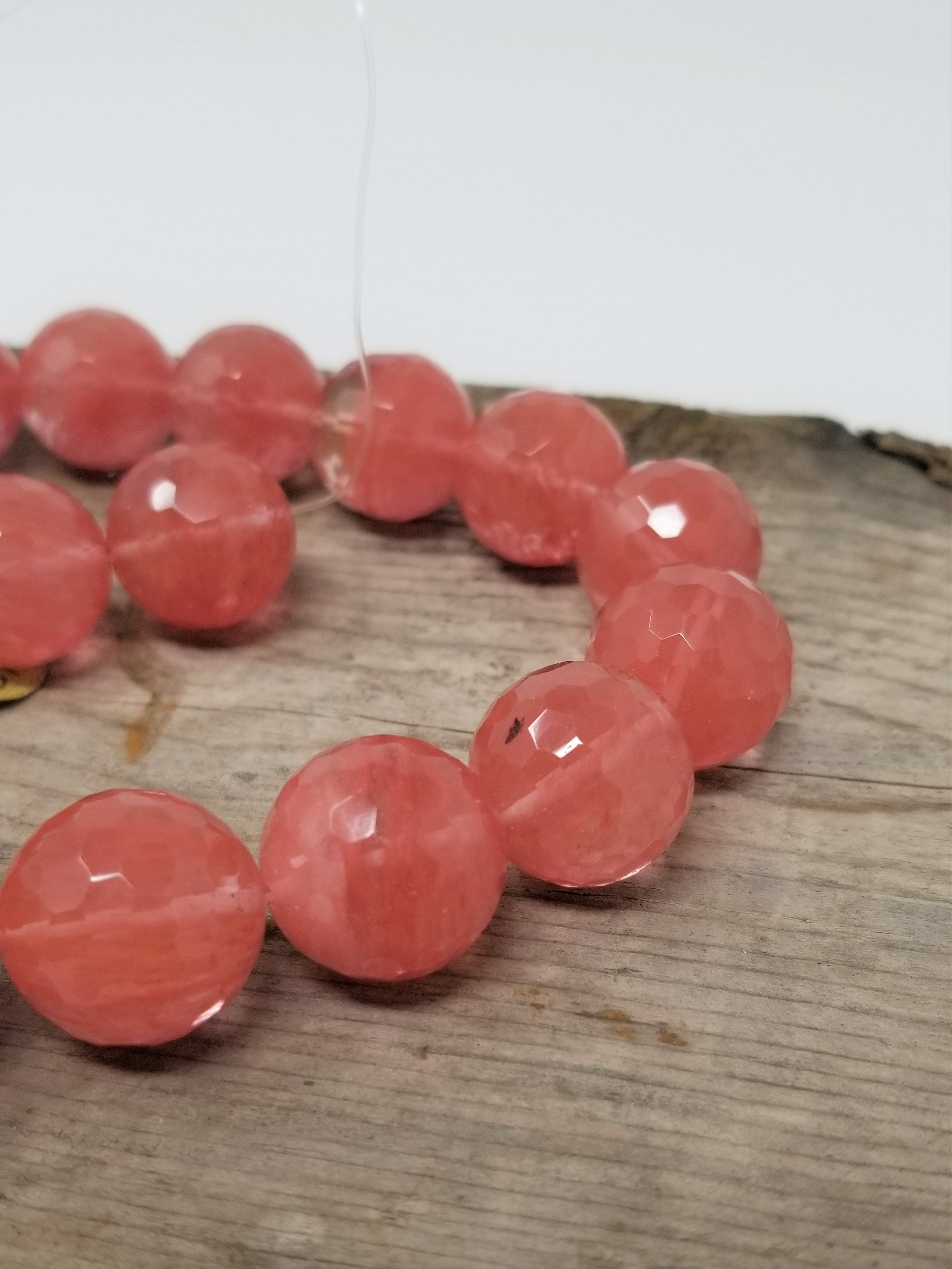 Jumbo Faceted Cherry Quartz Beads 22 beads 18 mm