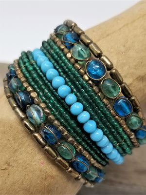 Vintage Bohemian Style Beaded Bracelet Turquoise and Greens