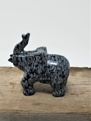 Snow Flake Obsidian Elephant Figurine