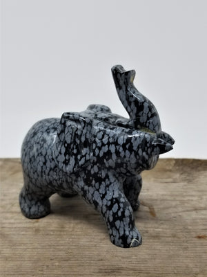 Snow Flake Obsidian Elephant Figurine