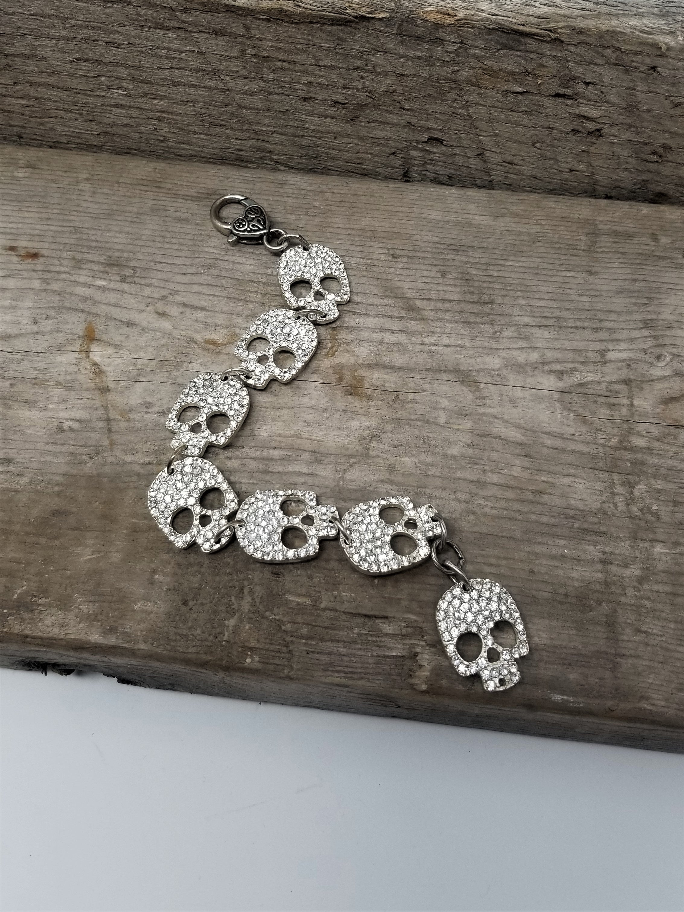 Rhinestone Skull Bracelet Silver and Sparkling