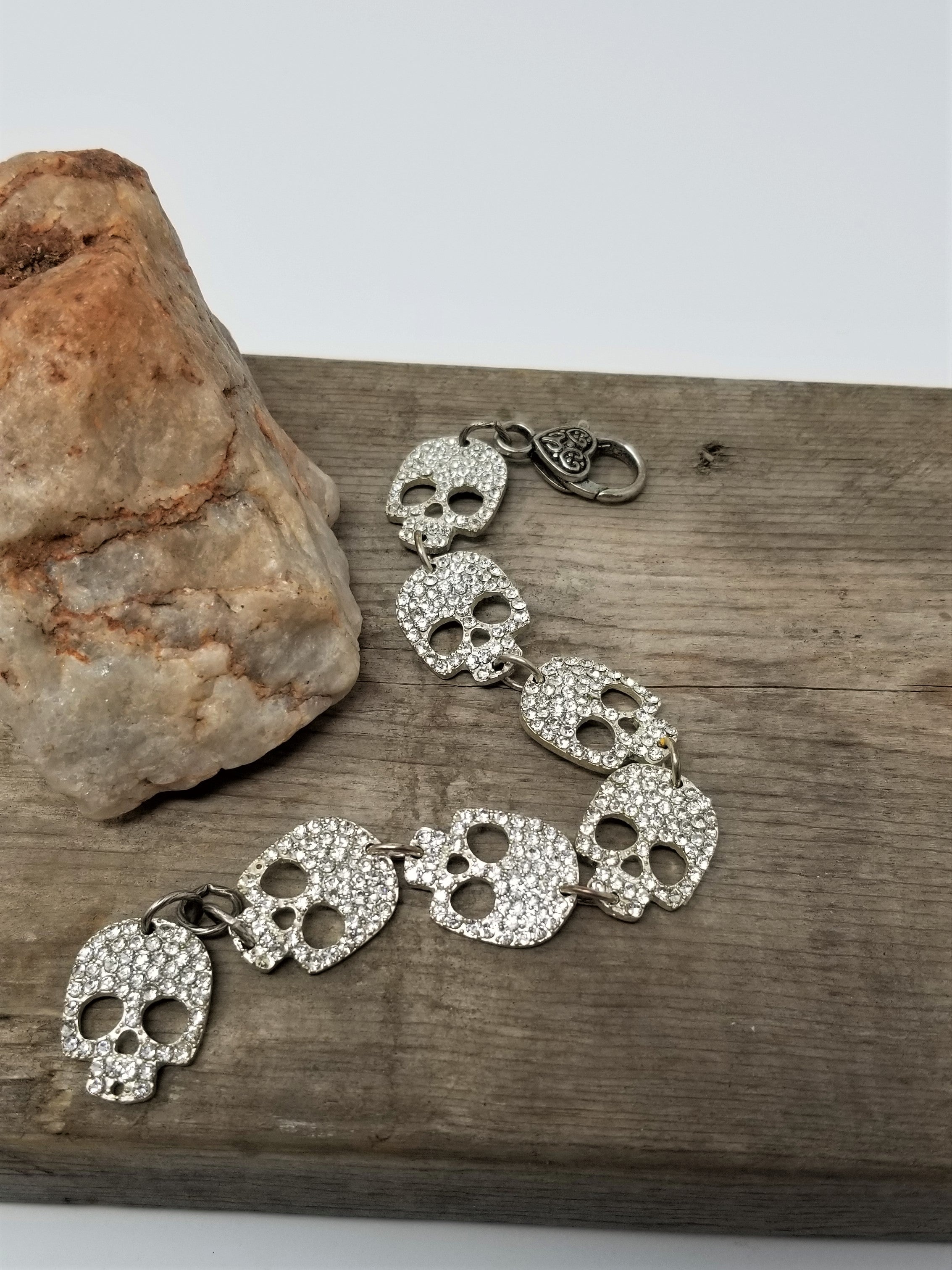 Rhinestone Skull Bracelet Silver and Sparkling