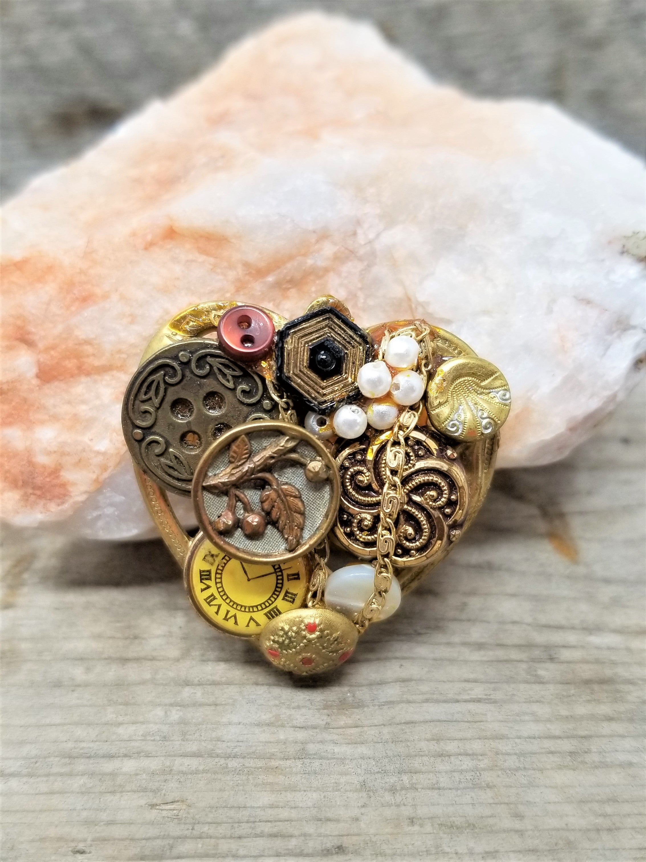 Adorable Handmade pin with Vintage Buttons