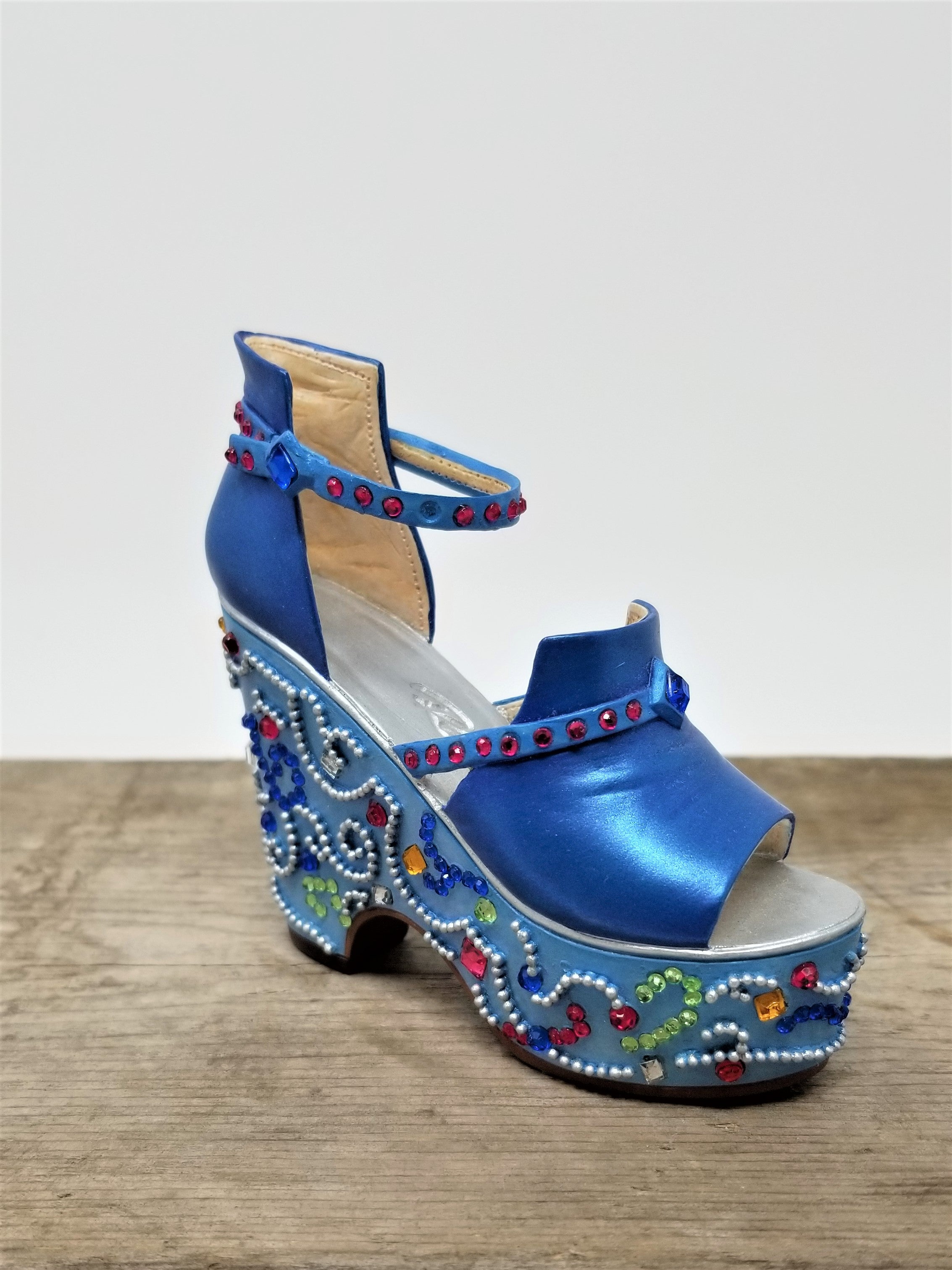 Blue Miniature Platform shoe Loaded with Pearls and Rhinestone