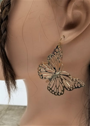 Gold Tone Butterfly Earrings Light weight Metal Pierced