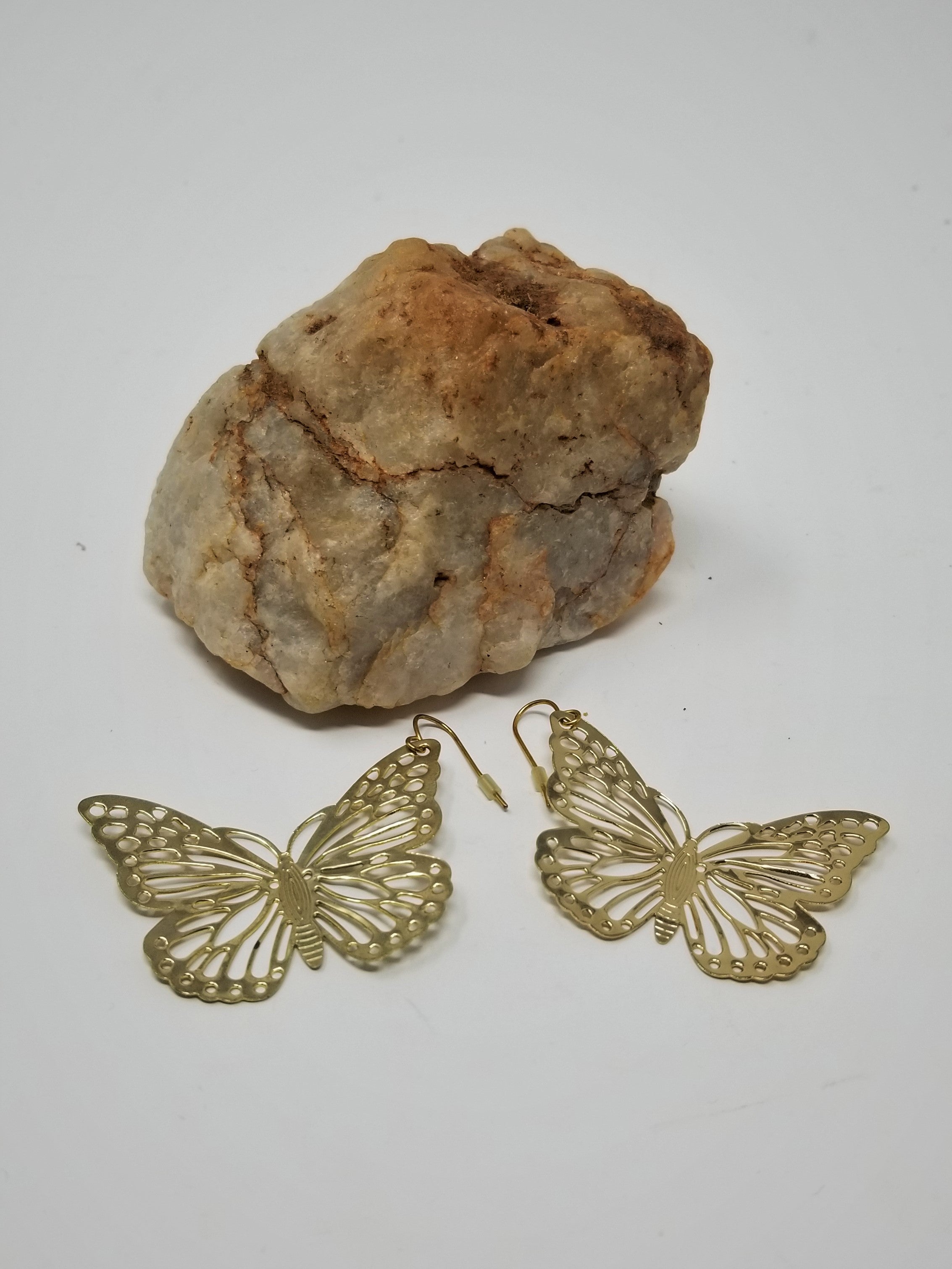 Gold Tone Butterfly Earrings Light weight Metal Pierced