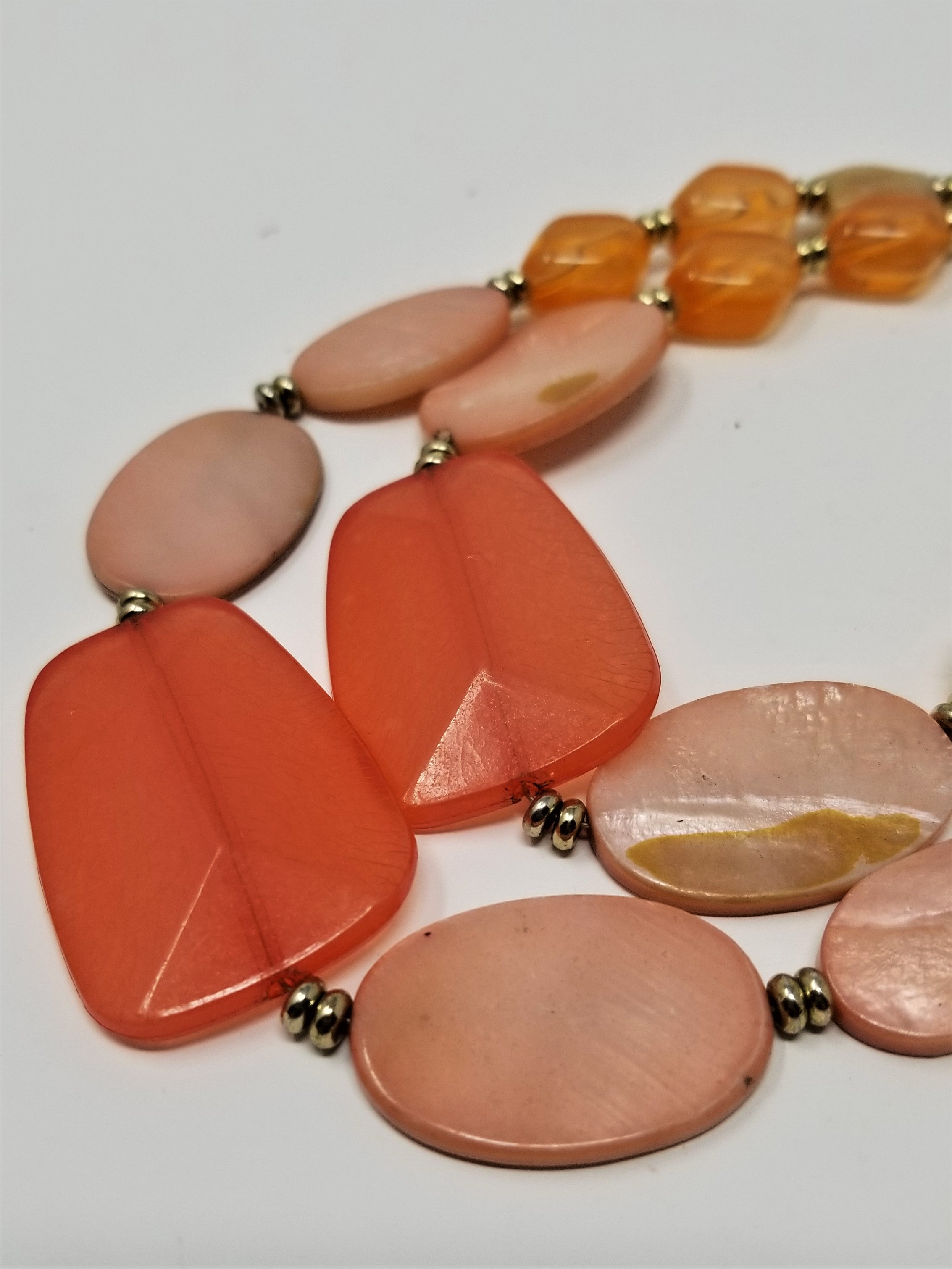 Pink and Salmon color Statement Necklace Two Strand MOP