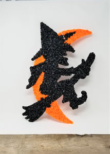 Melted Popcorn Decorations Halloween Witch and Moon HTF 1970's