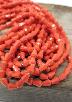 1200 Vintage Lucite Beads Orange-Red Bell Shape Faceted