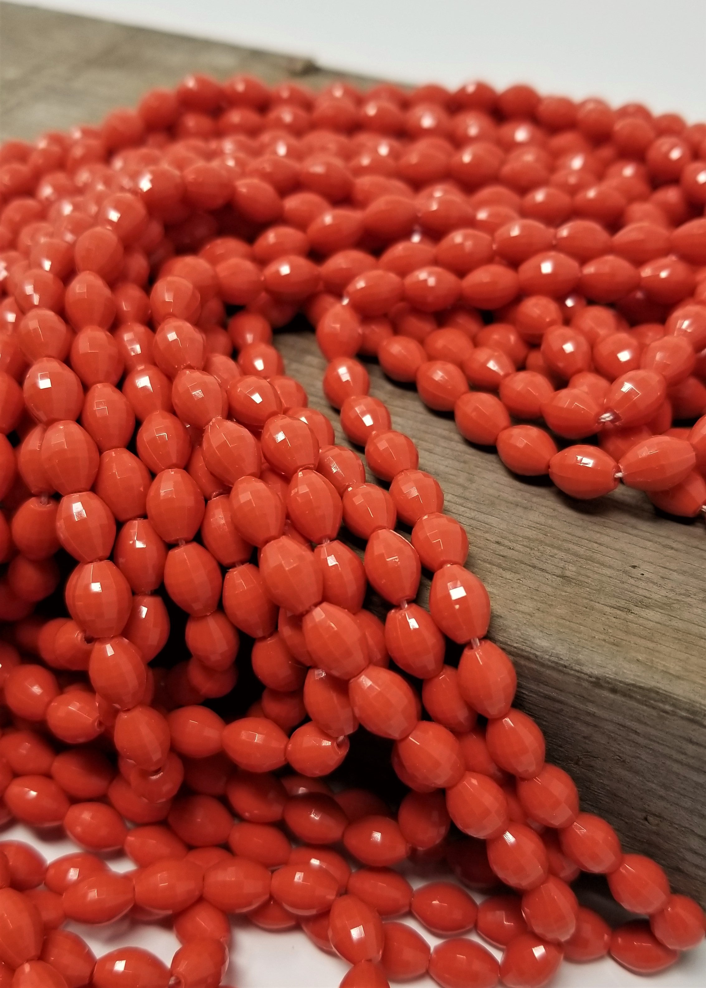 Vintage Orange-Red Lucite Beads Faceted Oval 1200 Beads