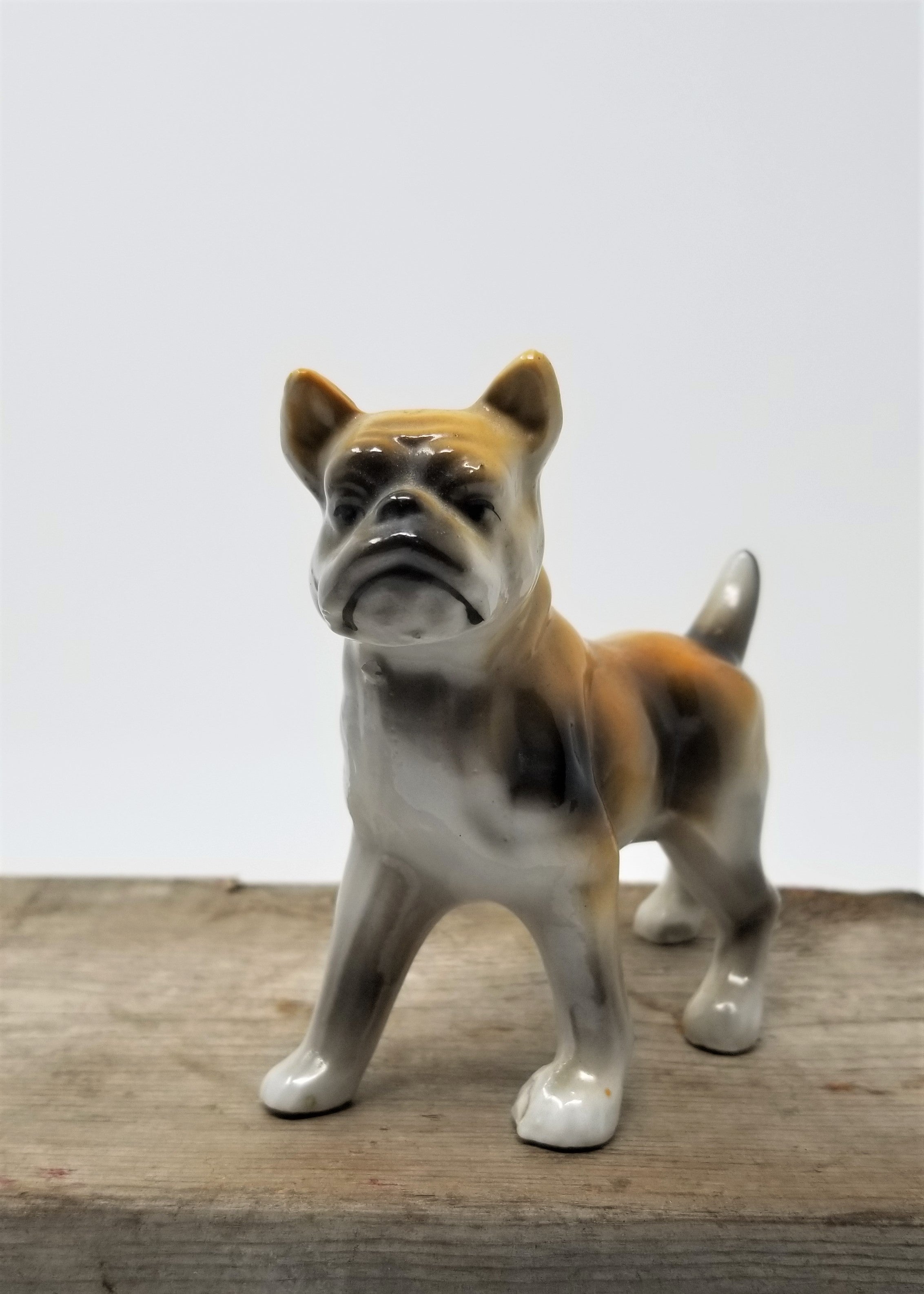 Vintage Boxer Figurine Dog Brown Crabby Face Made in Japan