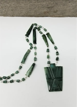 Vintage Green Agate Mask Necklace