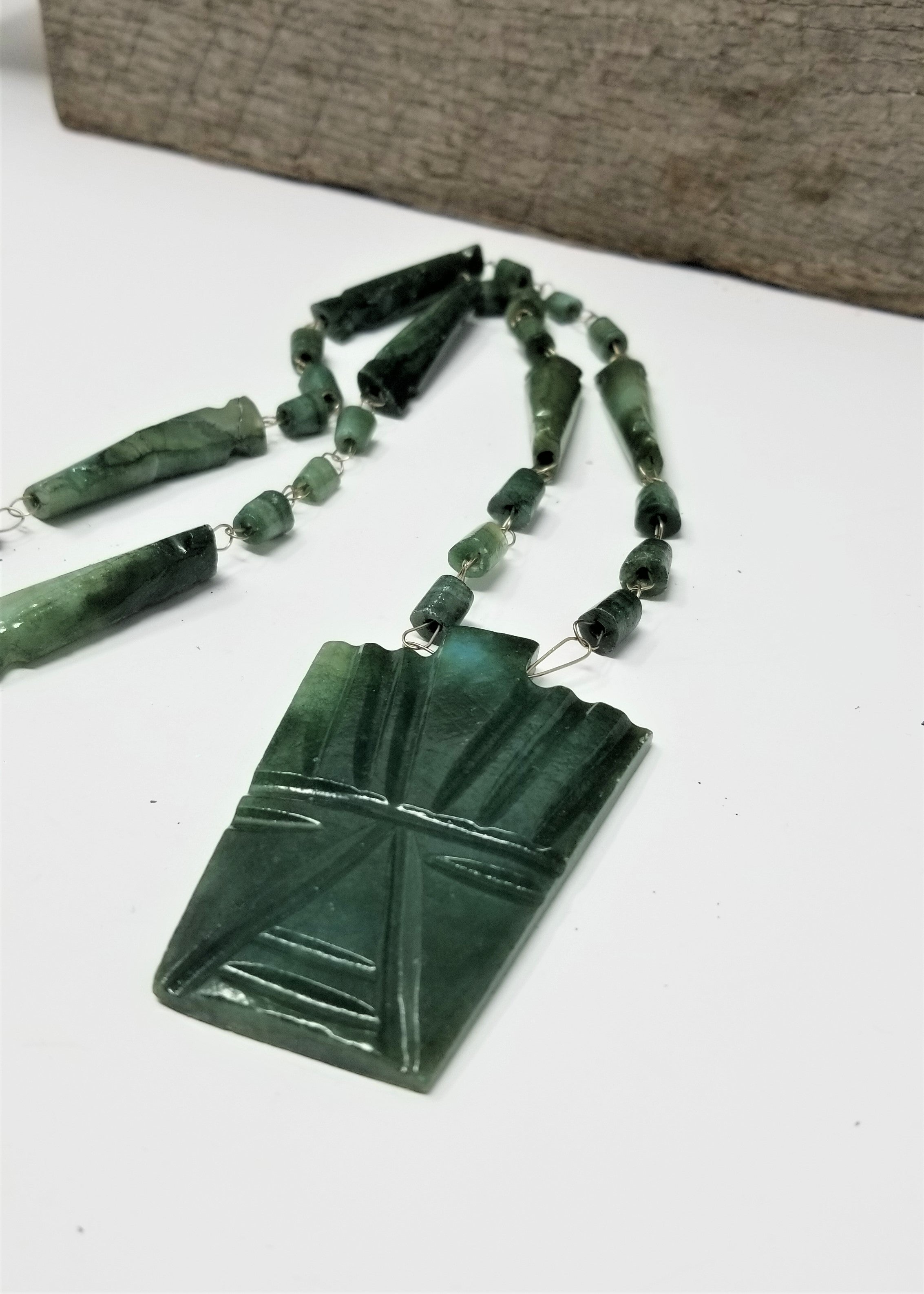 Vintage Green Agate Mask Necklace