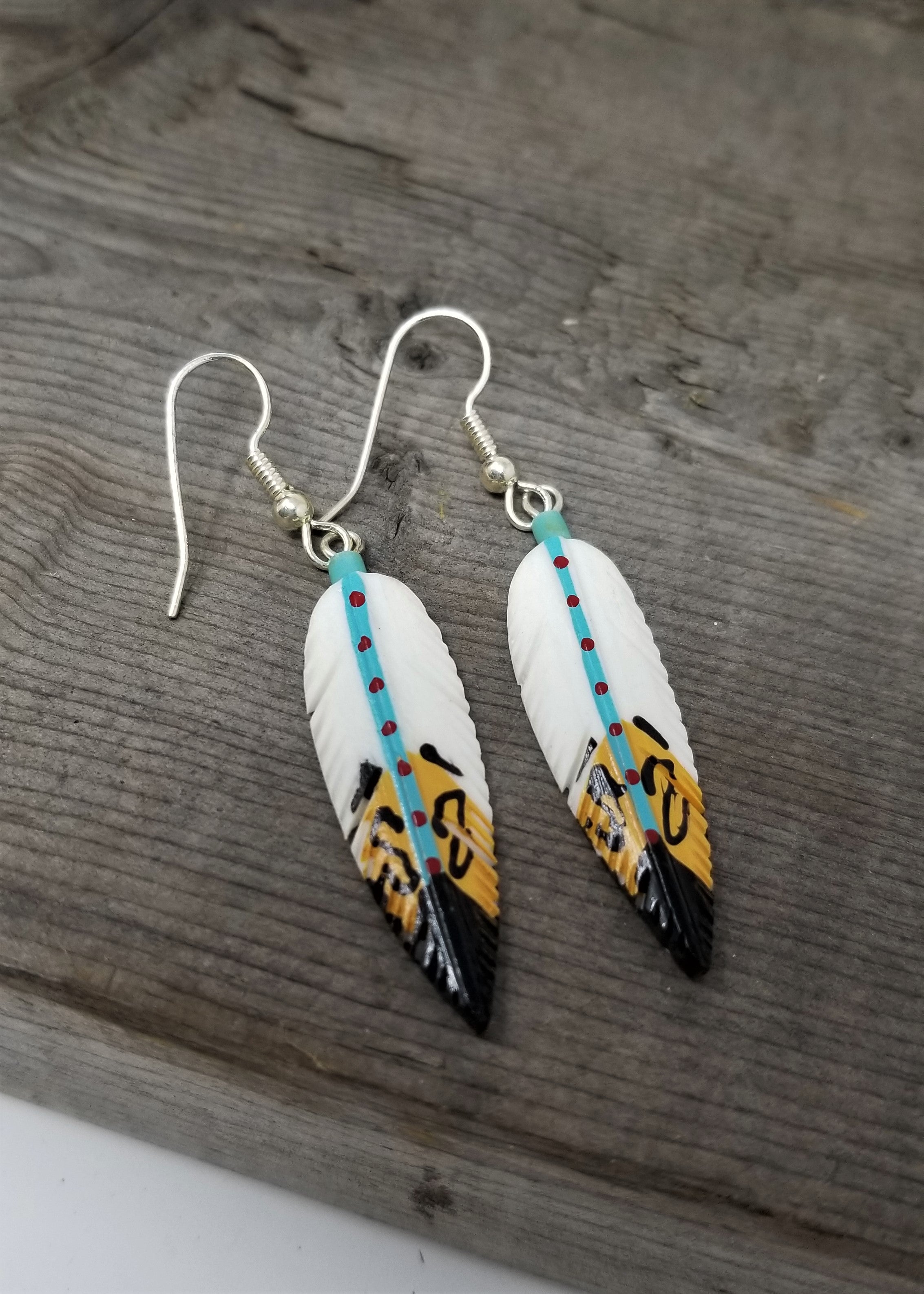 Hand Painted Feather style Earrings Pierced Dangle