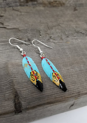 Hand Painted Feather style Earrings Pierced Dangle
