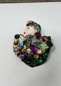 Handcrafted Lady's Head Pin Gems Galore