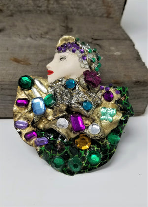 Handcrafted Lady's Head Pin Gems Galore