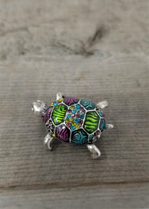Cute Little Turtle Enamel & Rhinestone Pin