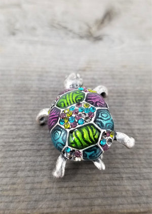 Cute Little Turtle Enamel & Rhinestone Pin