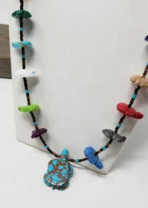 Stone Turtle Necklace Southwest Native American Style Handmade Heshi