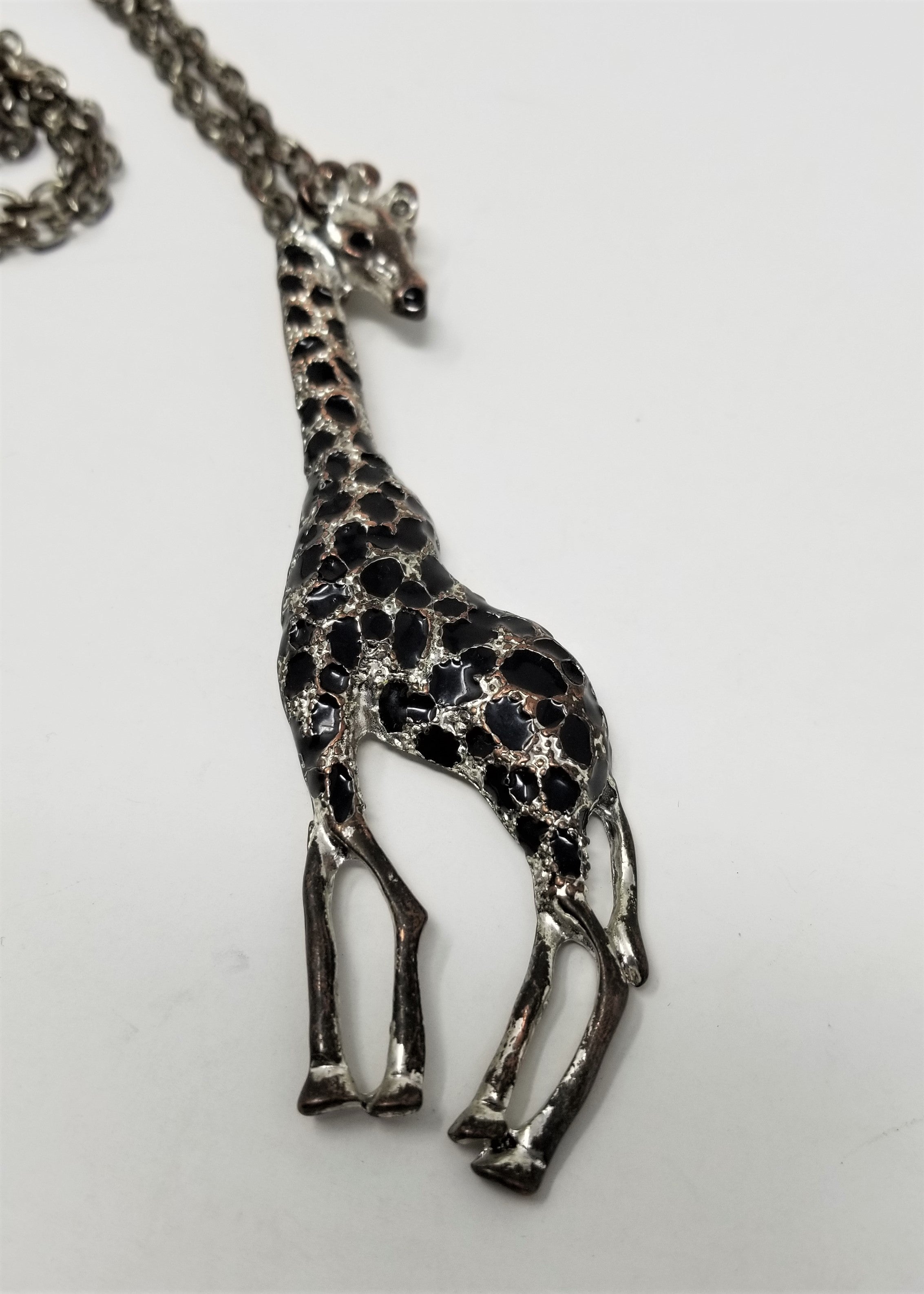 Handsome Silver & Bronze Giraffe Necklace 36" Long