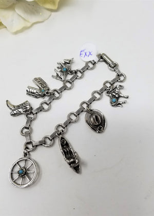 Western Theme Charm Bracelet in Silver