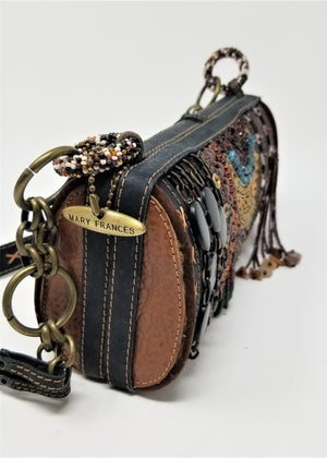 Mary Frances Handbag Browns, Golds, Bronze Beads & Tassels Purse