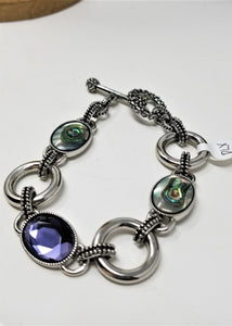 Lia Sophia Epiphany Genuine Abalone & Cut Crystal Toggle Bracelet 8.50"