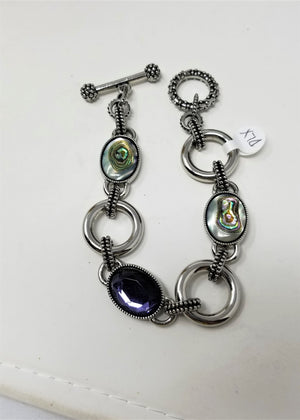 Lia Sophia Epiphany Genuine Abalone & Cut Crystal Toggle Bracelet 8.50"