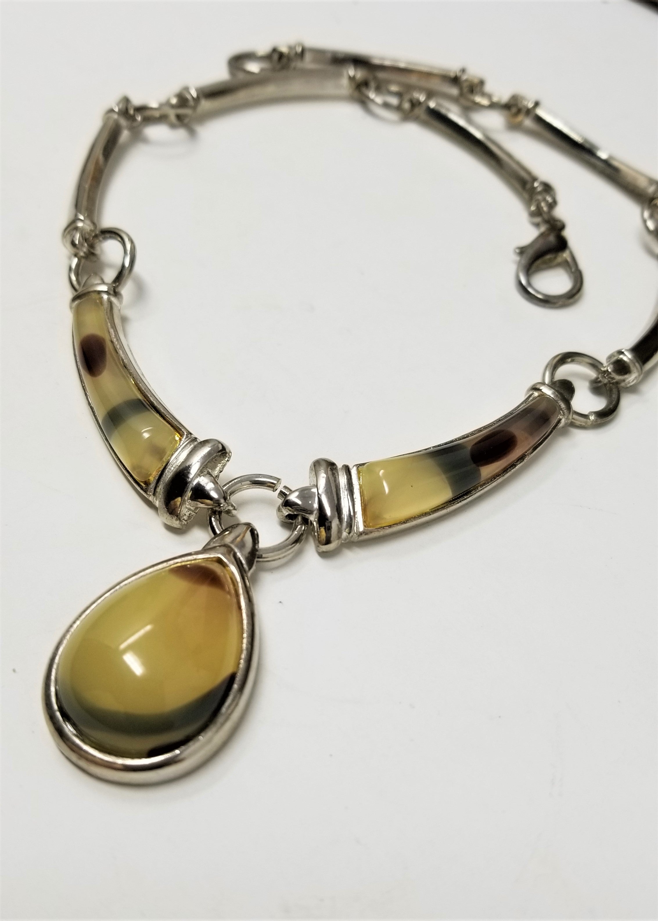Heavy Silver Necklace with Agate Look Stones