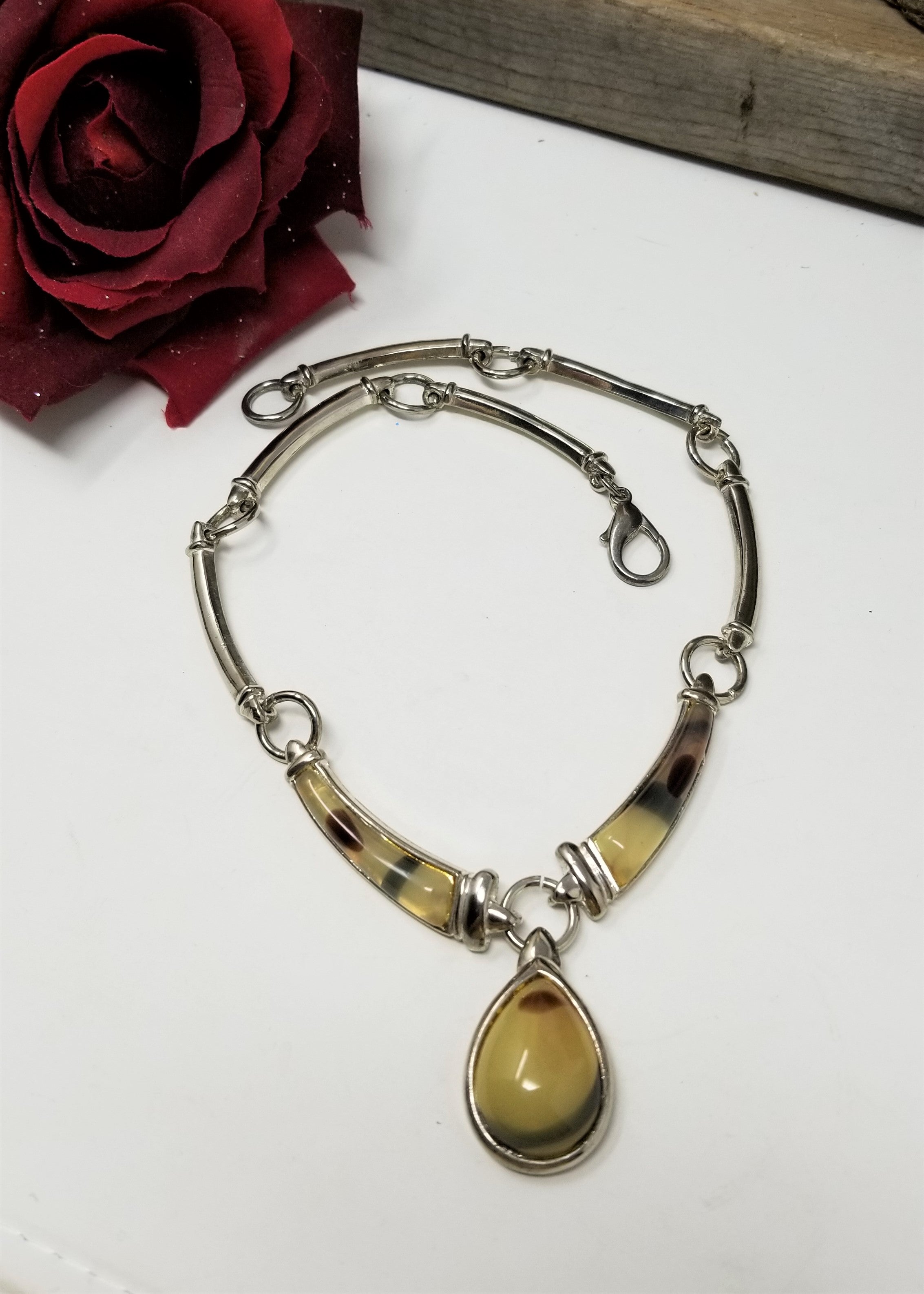 Heavy Silver Necklace with Agate Look Stones