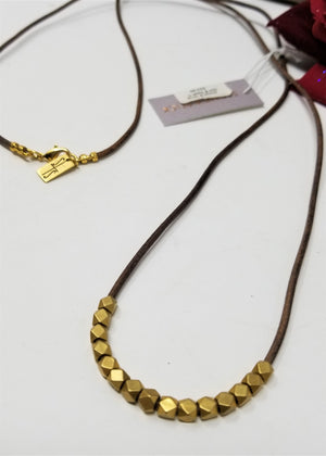 Stone & Stick Leather & Brass Necklace NWT