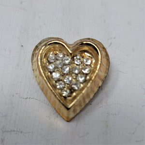 Small Vintage Heart Pin Brooch Rhinestone Center Gold tone
