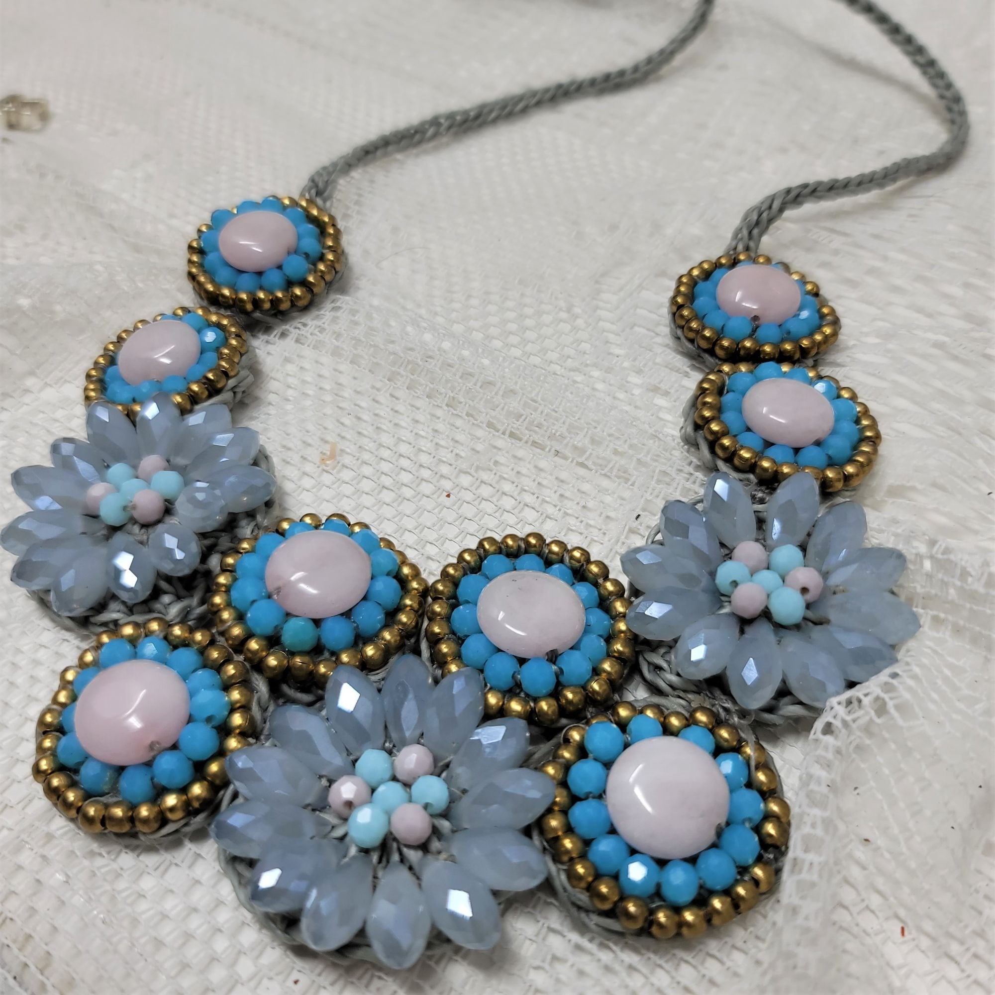 Sparkling Blue Gray Bib Necklace